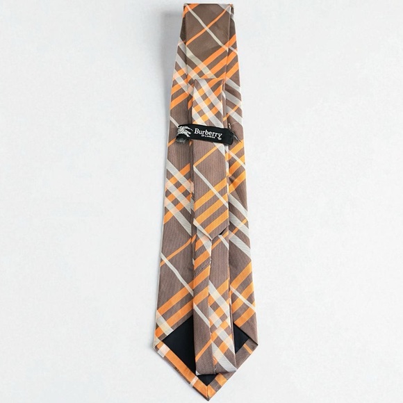 Burberry Vintage 100% Silk Orange & White Nova Plaid Made in Italy Tie - Picture 1 of 10